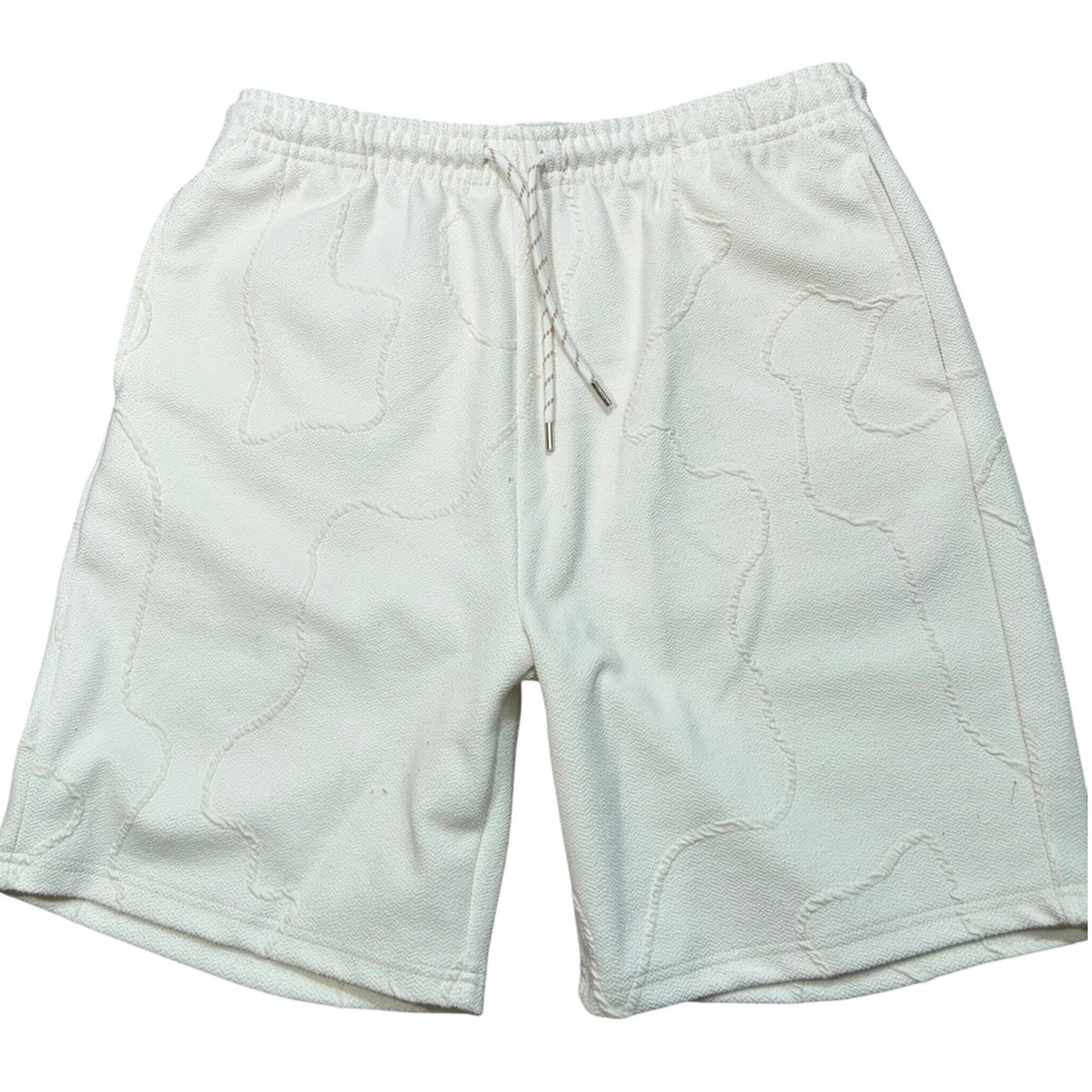 Precedent Los Angeles Mens Textured Knit Swirl Shorts Cream Off-White Size M